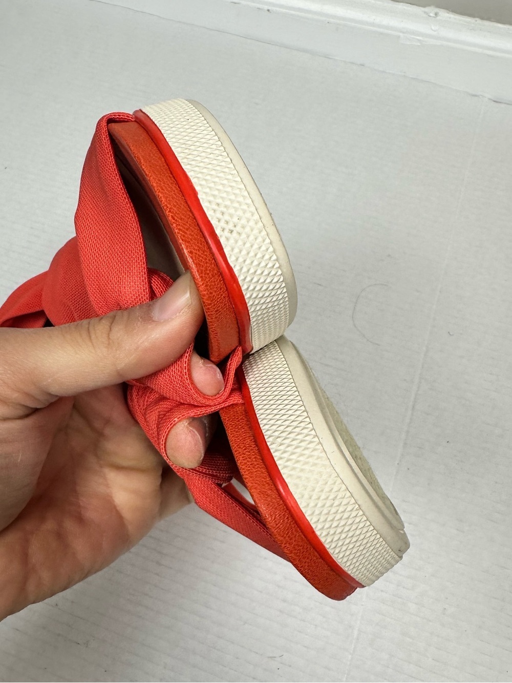 Eileen Fisher Zanya Wedge Sandal Leather Stretch Mesh Strap Red Orange Size 8.0 - Picture 7 of 13